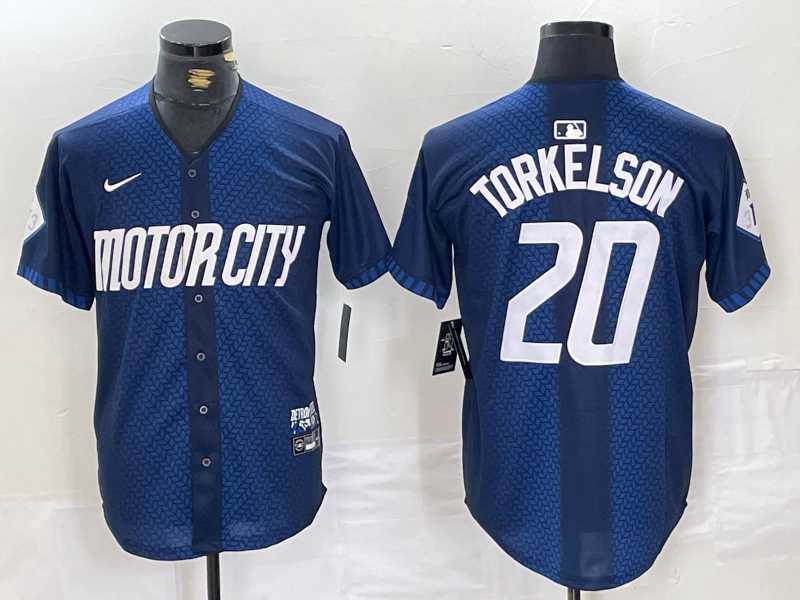 Mens Detroit Tigers #20 Spencer Torkelson 2024 Navy City Connect Cool Base Limited Stitched Jersey